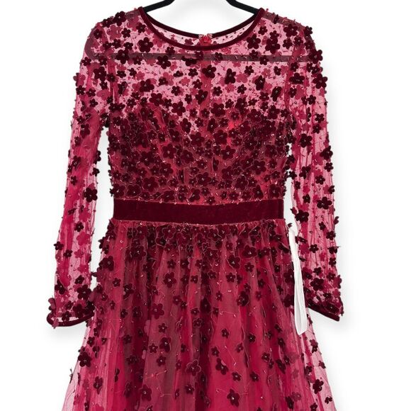 Mac Duggal Embellished Illusion High Neck Long Sleeve Fit & Flare Dress - Size 6 - Picture 5 of 16